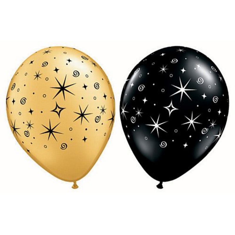 Sparkles & Swirls Gold and Black Qualatex Latex Balloons - Assorted - 11" - Pack of 10