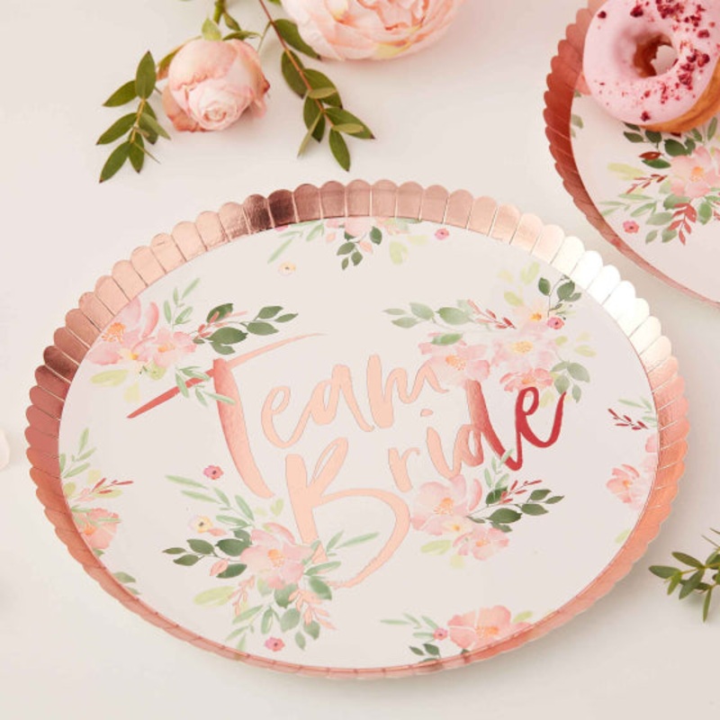 Team Bride Rose Gold Foiled Paper Plates 8pk