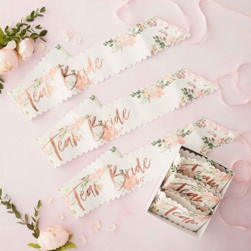 "Team Bride" Rose Gold Foiled Sashes | 6pk