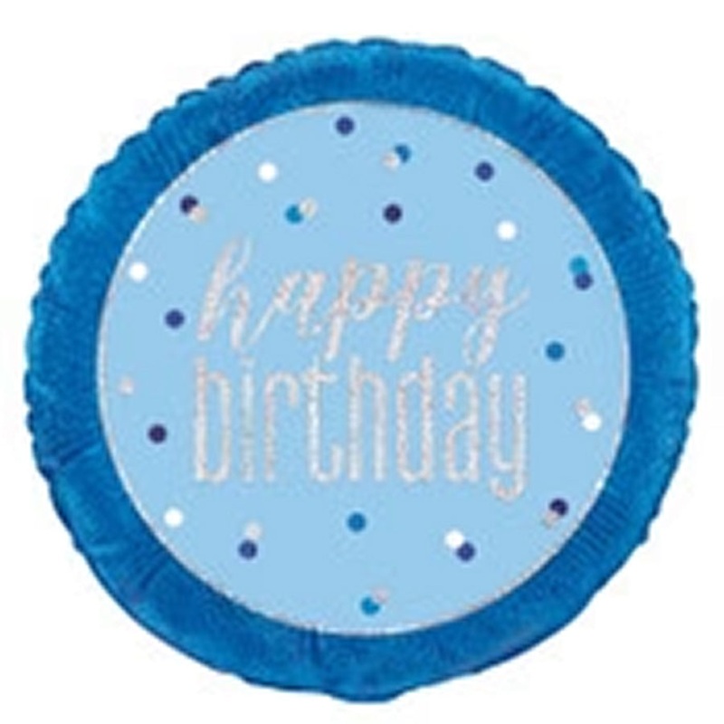 Blue "Happy Birthday" 45cm (18") Foil Prismatic Balloon Packaged
