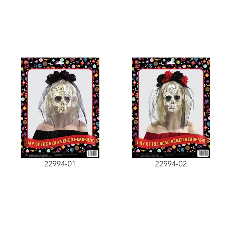 Day of the dead veiled Rose headband (Black and red )