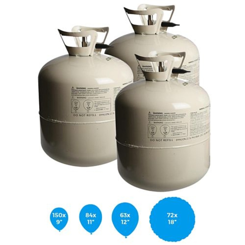 Disposable Helium Balloon Gas Canisters Pack of 3 - Fills up to 150 x 9" Balloons