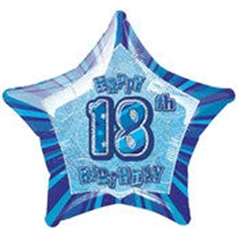 Glitz Blue 18th Birthday Star 50cm (20") Foil Balloons Packaged