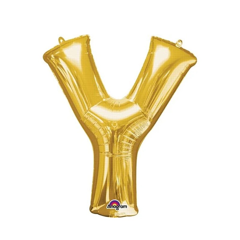 Gold Foil Letter 'Y' Air Filled Balloon - No Helium Required! - 16"