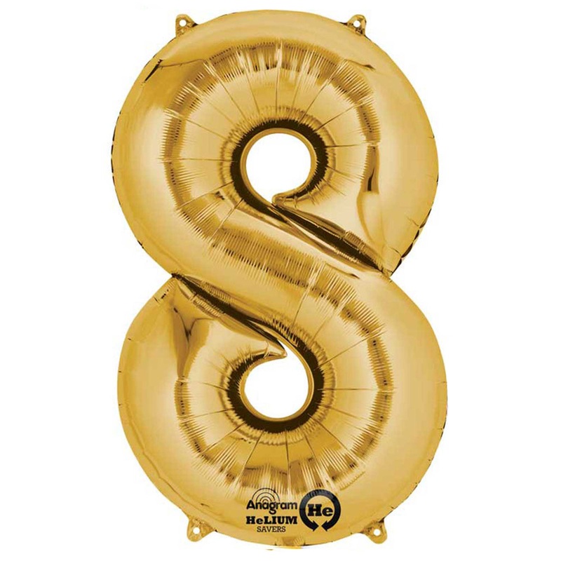 Gold Number 8 Air Filled Foil Balloon - No Helium Required! - 16"