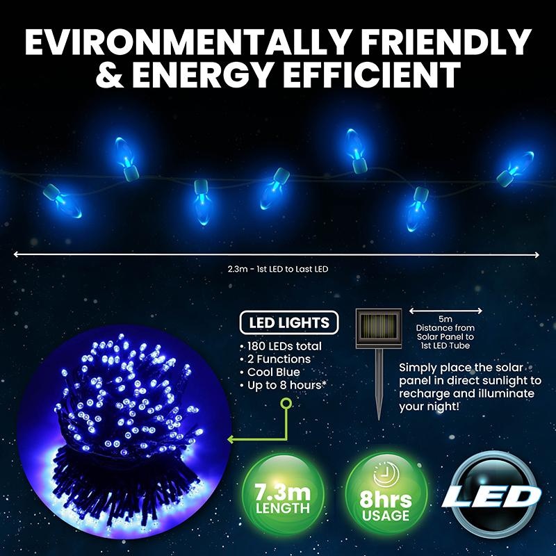 Light Solar Shape Icicle 180 LED 7.5m Blue 2 Functions