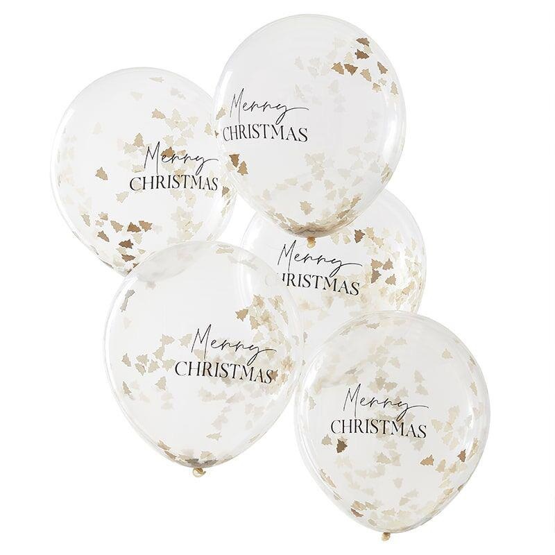 Merry Christmas Confetti Latex Balloons - 12in / 30cm - Pack of 5