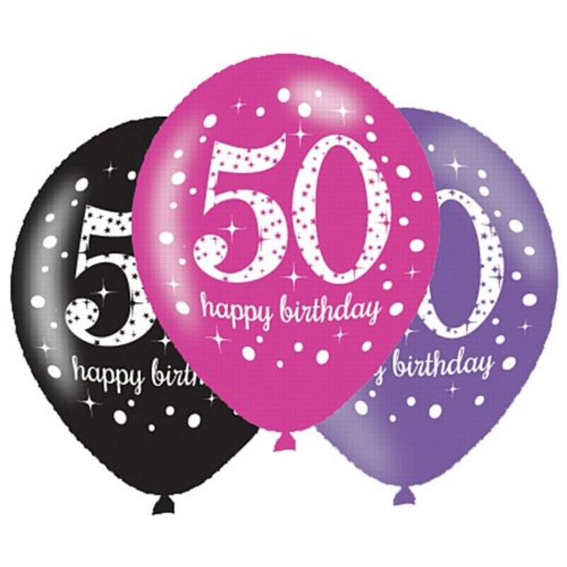 Pink Celebration "50th Birthday" Latex Balloons - 11" - Pack of 6