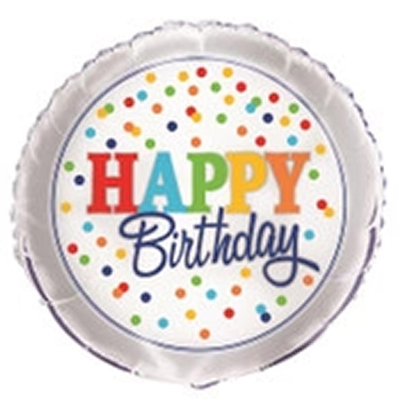 Rainbow Polka Dot "Happy Birthday" 45cm (18") Foil Balloons Packaged
