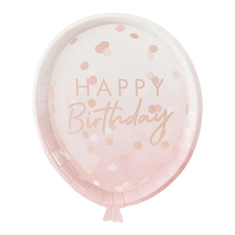 Rose Gold Balloon Shaped Party Paper Plates - Pack of 8