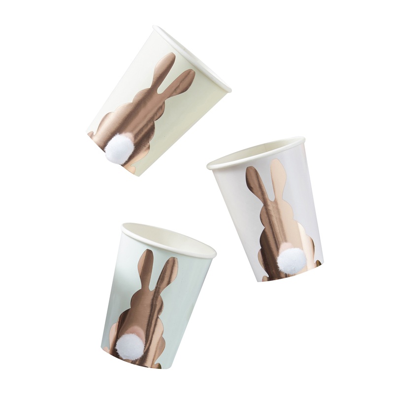 Rose Gold Foiled Pom Pom Paper Cups - Hoppy Easter - Pack of 8