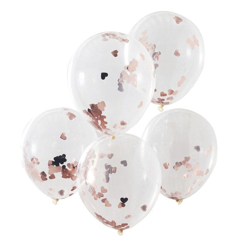 Rose Gold Heart Shaped Confetti Balloons - 12in / 30cm - Pack of 5