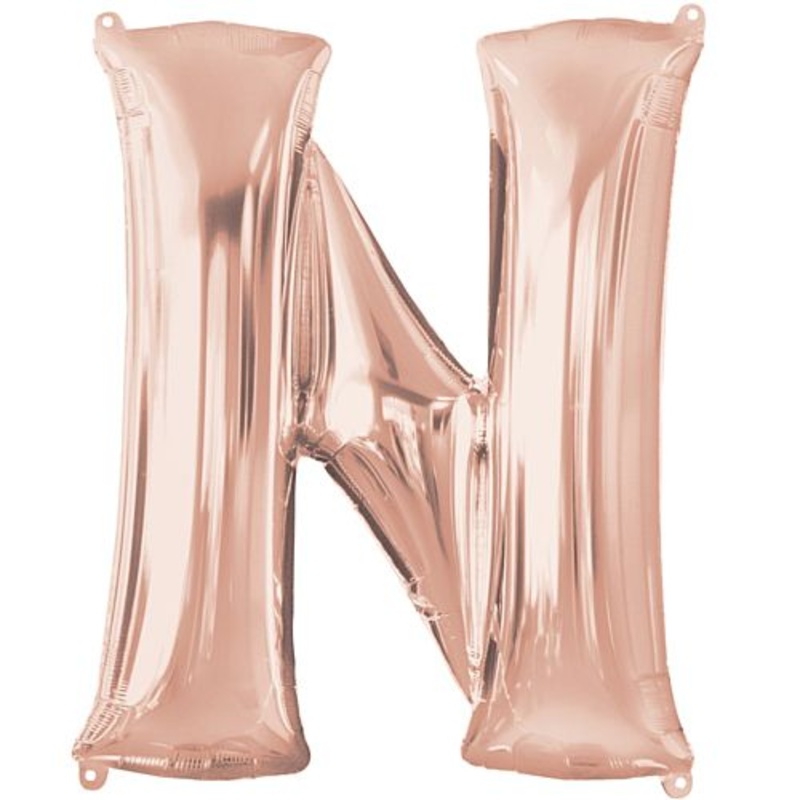 Rose Gold Letter 'N' Air Filled Foil Balloon - No Helium Required! - 16"