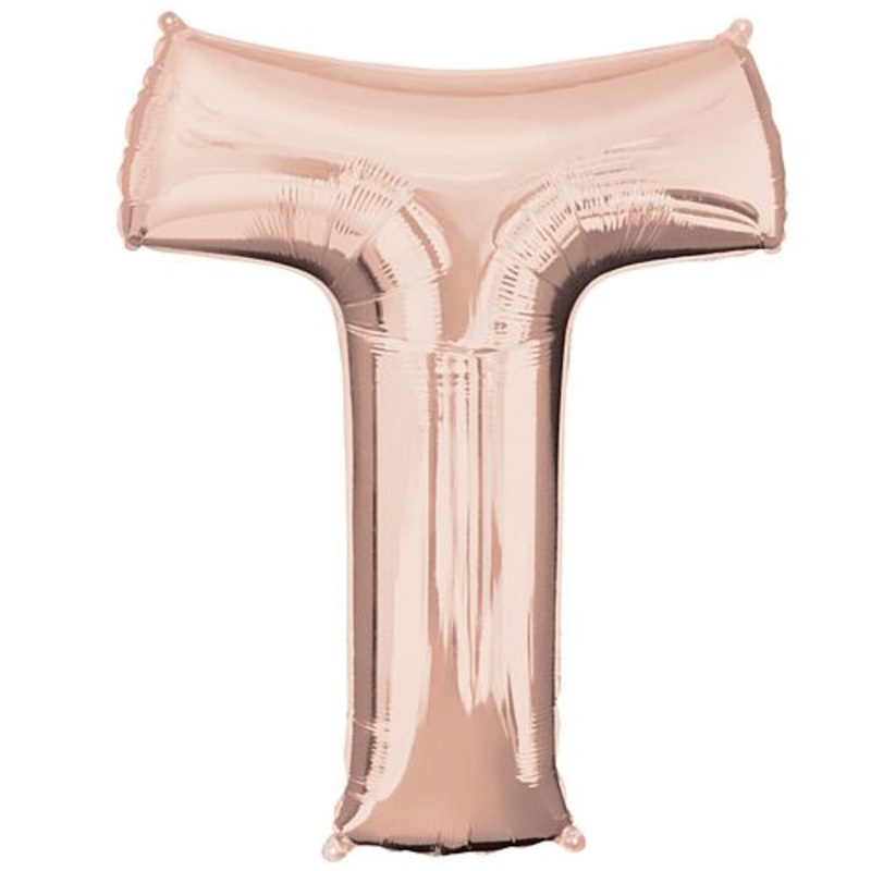 Rose Gold Letter 'T' Air Filled Foil Balloon - No Helium Required! - 16"