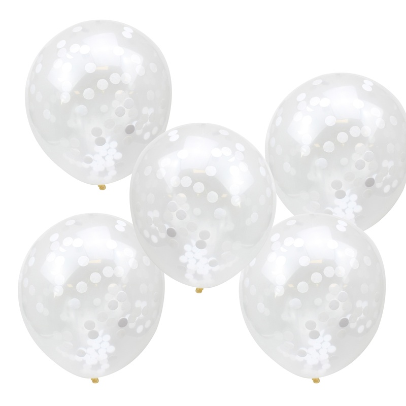White Confetti Balloons - Rustic Country - 12in / 30cm - Pack of 5