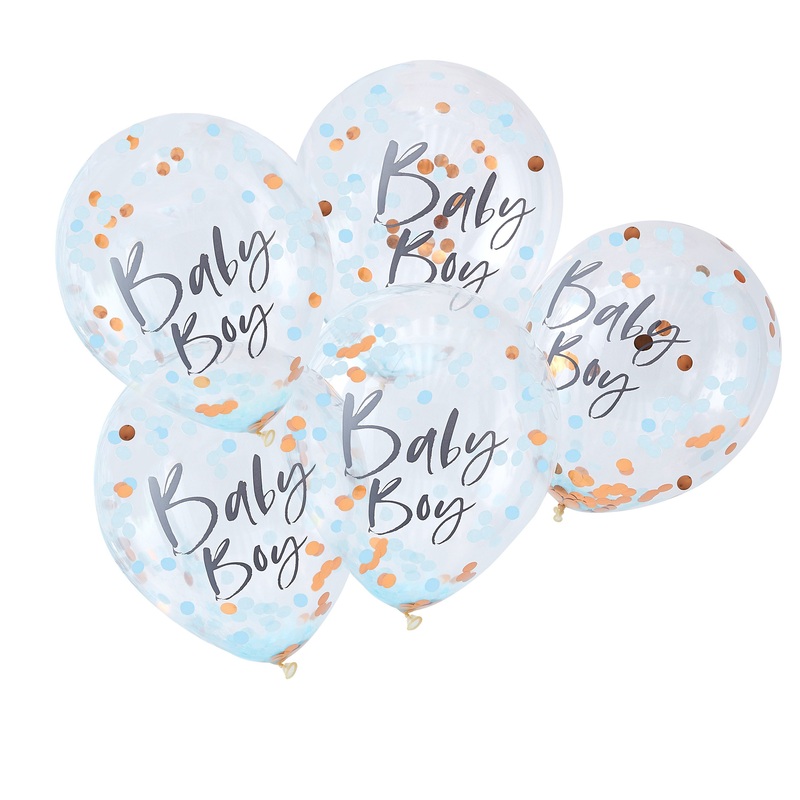 Ginger Ray Baby Boy Blue Confetti Latex Balloon 12in - Pack of 5