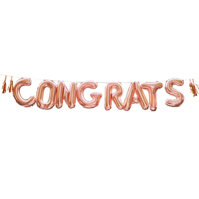 Ginger Ray "CONGRATS" Rose Gold Air-filled Foil Balloon Bunting 16in