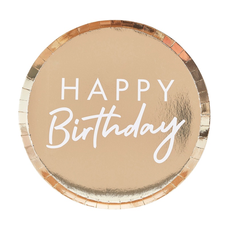 Ginger Ray Gold Foiled Happy Birthday Plates - Pack of 8