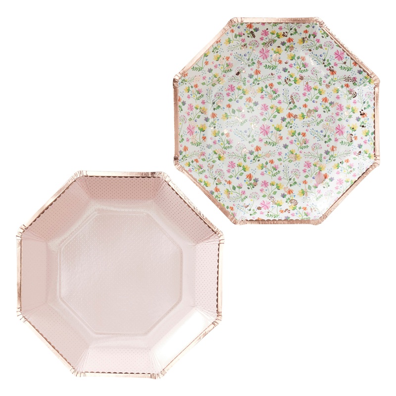 Ginger Ray Rose Gold Foiled Floral Paper Plates - Pack of 8