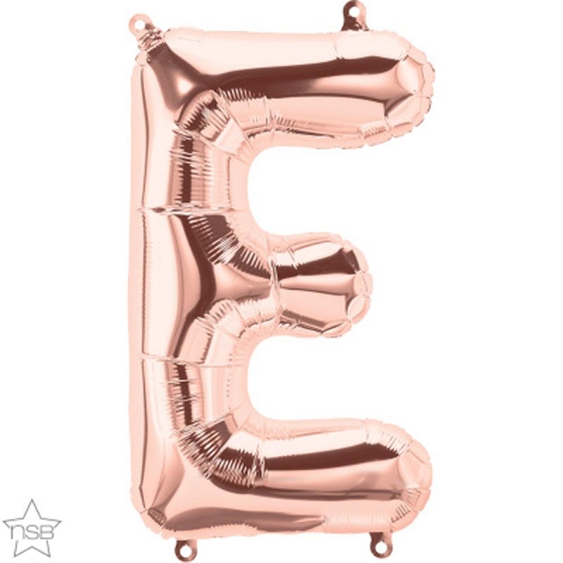 Letter "E" Rose Gold Die Cut Air-Filled Foil Balloon 13.5in / 34cm