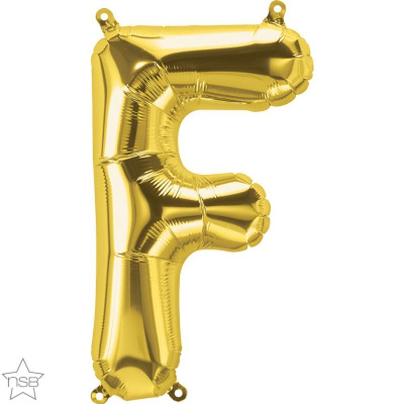 Letter "F" Gold Die Cut Air-Filled Foil Balloon 13.5in / 34cm