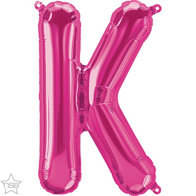 Letter "K" Magenta Die Cut Air-Filled Foil Balloon 13.5in / 34cm