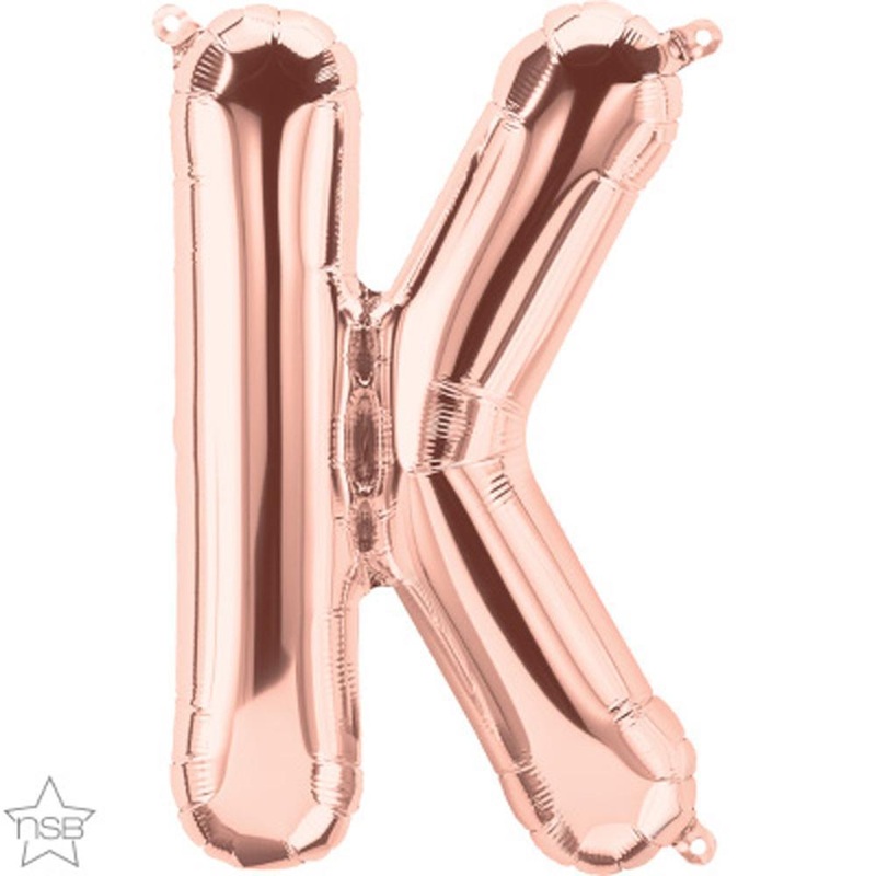 Letter "K" Rose Gold Die Cut Air-Filled Foil Balloon 13.5in / 34cm