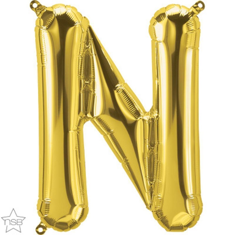 Letter "N" Gold Die Cut Air-Filled Foil Balloon 13.5in / 34cm