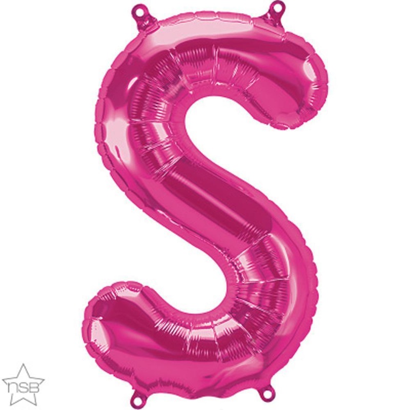 Letter "S" Magenta Die Cut Air-Filled Foil Balloon 13.5in / 34cm