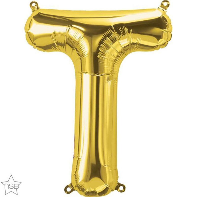 Letter "T" Gold Die Cut Air-Filled Foil Balloon 13.5in / 34cm