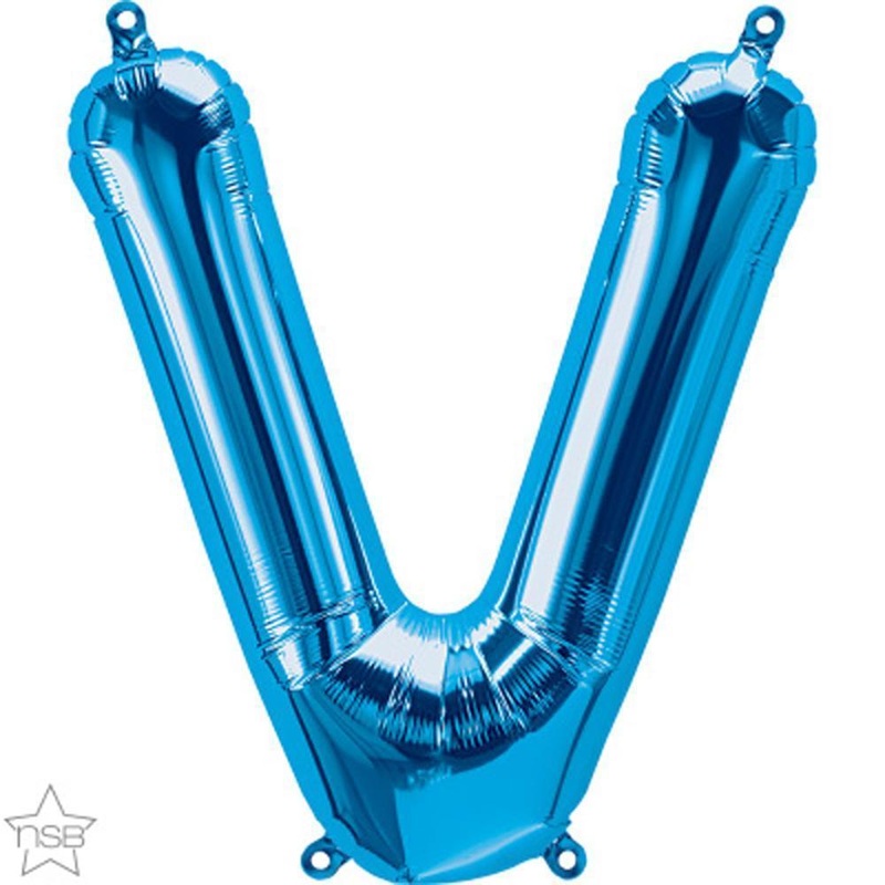 Letter "V" Blue Die Cut Air-Filled Foil Balloon 13.5in / 34cm
