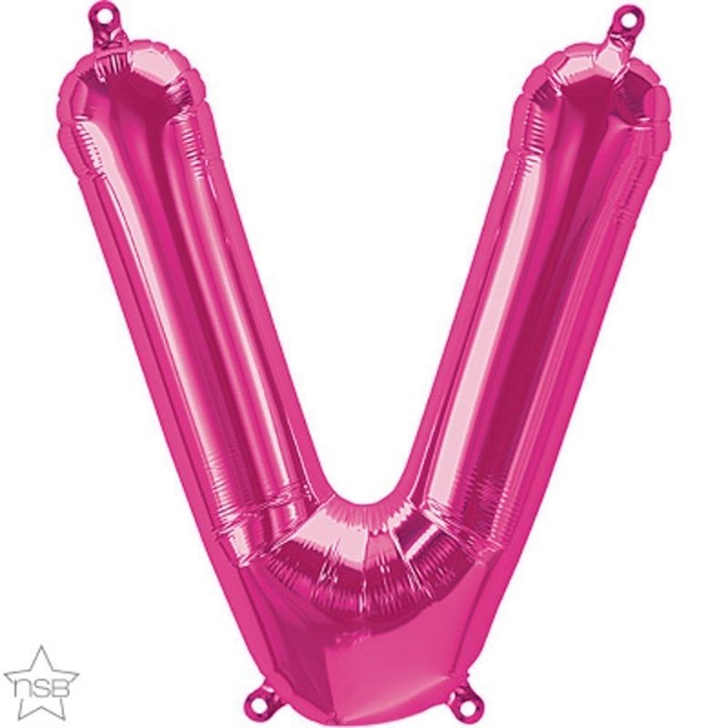 Letter "V" Magenta Die Cut Air-Filled Foil Balloon 13.5in / 34cm