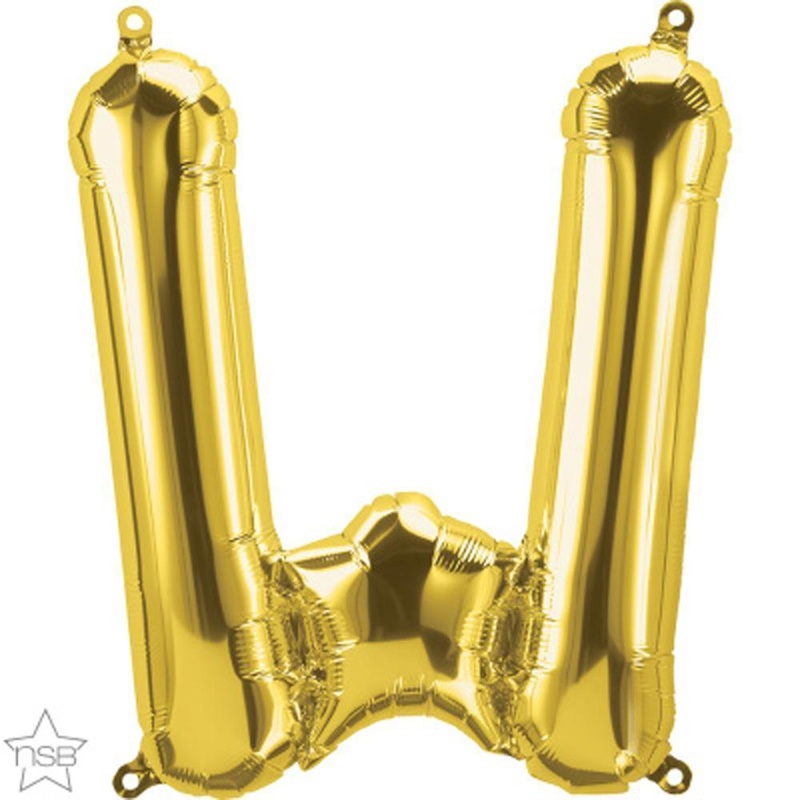 Letter "W" Gold Die Cut Air-Filled Foil Balloon 13.5in / 34cm
