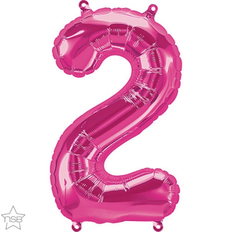 Number "2" Magenta Die Cut Air-Filled Foil Balloon 13.5in / 34cm