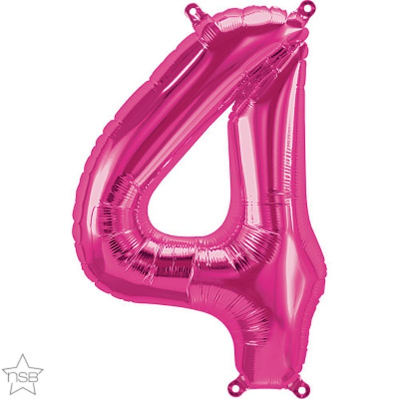 Number "4" Magenta Die Cut Air-Filled Foil Balloon 13.5in / 34cm