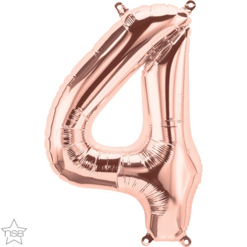 Number "4" Rose Gold Die Cut Air-Filled Foil Balloon 13.5in / 34cm