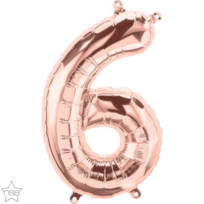 Number "6" Rose Gold Die Cut Air-Filled Foil Balloon 13.5in / 34cm
