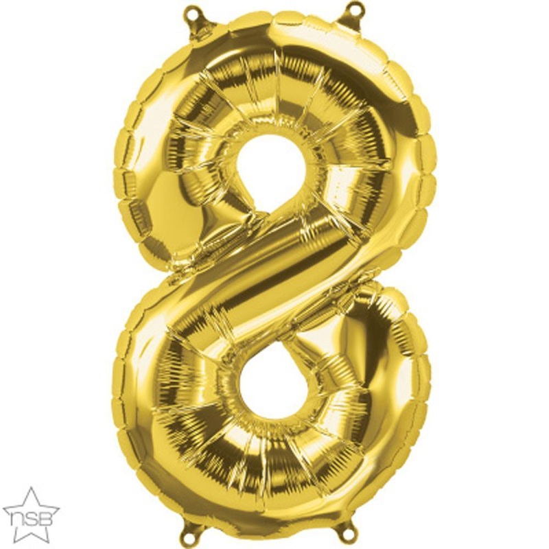 Number "8" Gold Die Cut Air-Filled Foil Balloon 13.5in / 34cm
