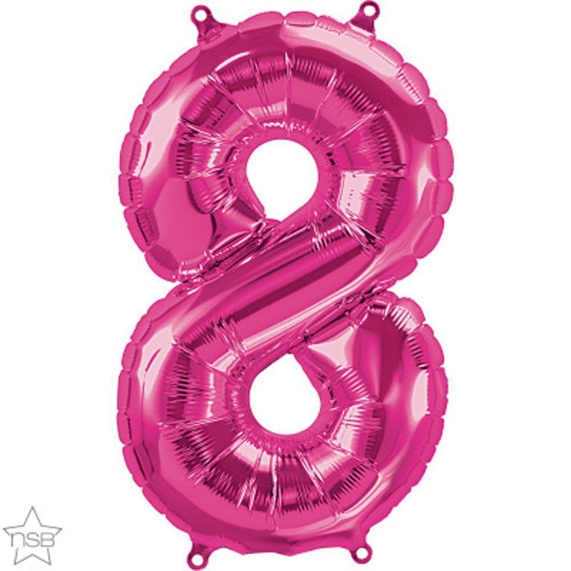 Number "8" Magenta Die Cut Air-Filled Foil Balloon 13.5in / 34cm
