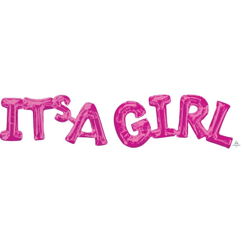 Phrase "It's A Girl" Pink Die Cut Air-Filled Foil Balloon 20in x 9in / 50cm x 22cm