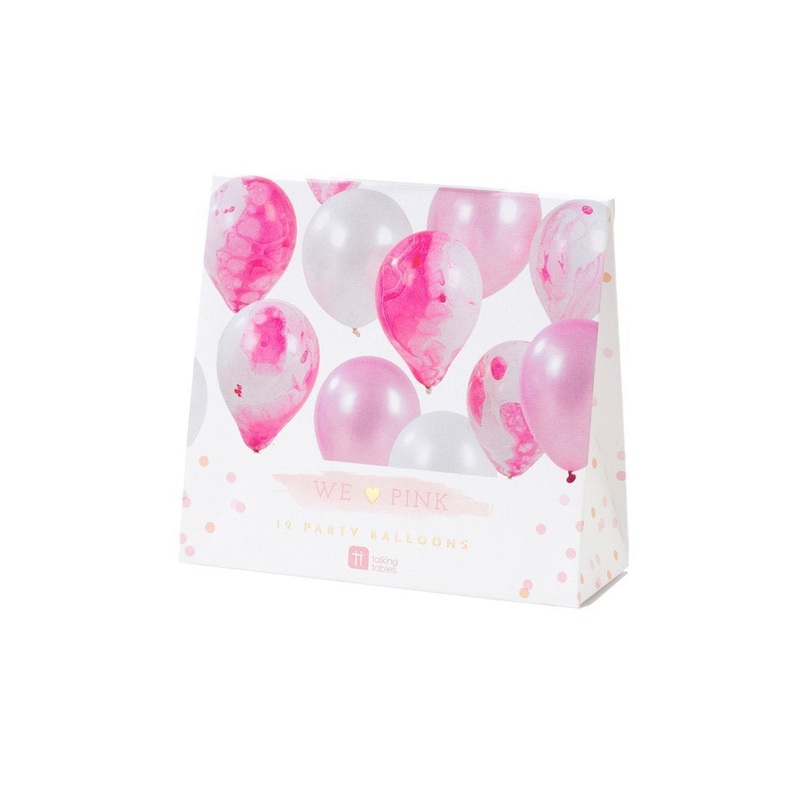 Pink Marble Latex Balloons 12in / 31cm - Pack of 12 with Curling Ribbon