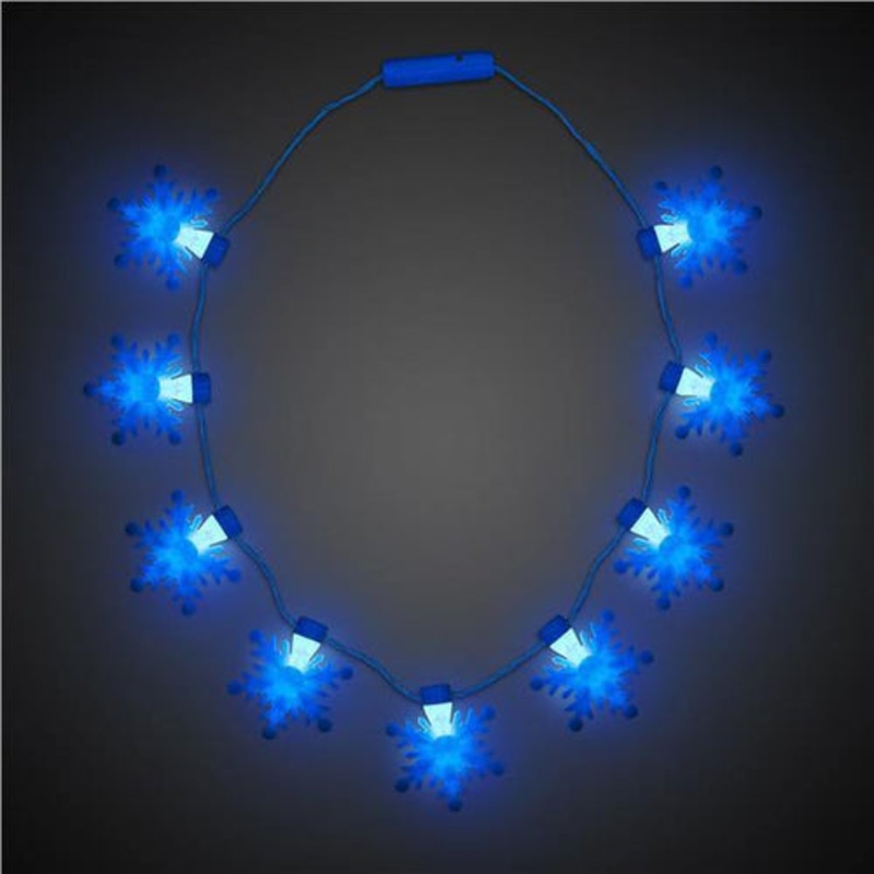 LED Flashing Blue Snowflakes Necklace
