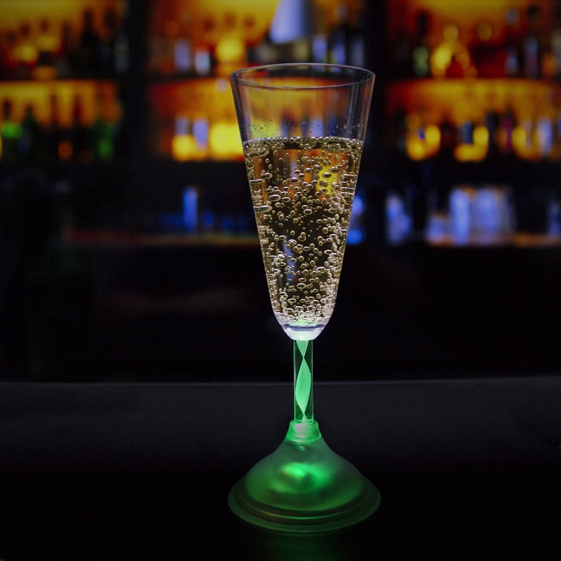 LED Light Up Flashing 7 Oz Champagne Flute Glass -  Multi Color