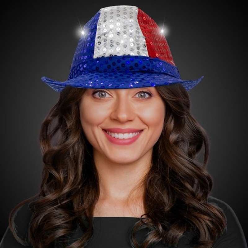 LED Light Up Flashing Patriotic Sequin Fedora Hat