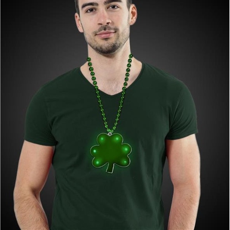 LED Light Up Shamrock Bead Necklace