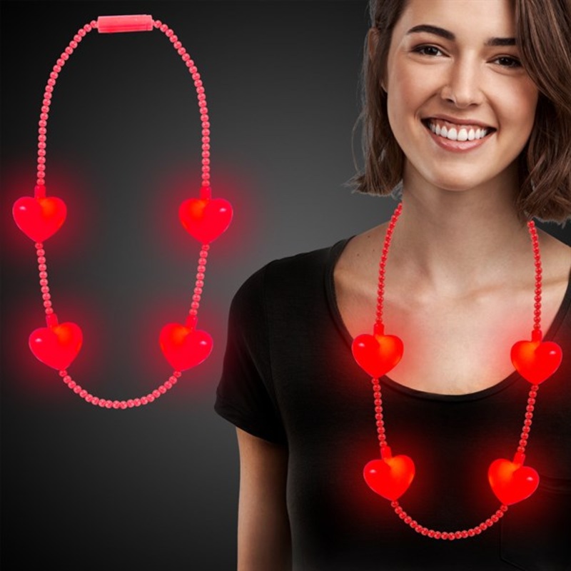 LED Jumbo Heart Bead Necklaces - Pack of 12