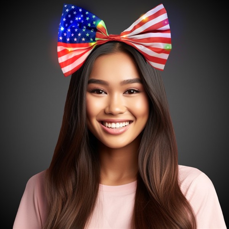 LED Light Up USA Flag Bow Headband