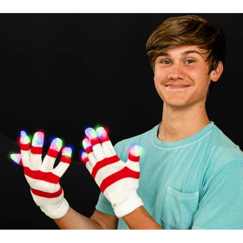 LED Light Up Flashing Candy Cane Gloves