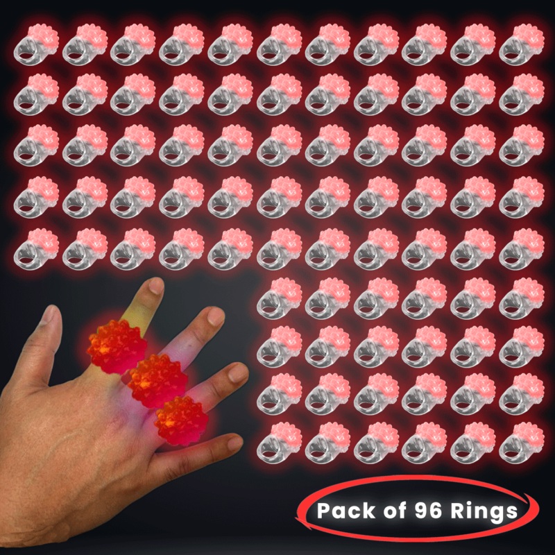 Red LED Flashing Jelly Bumpy Light Up Rings - Pack of 96