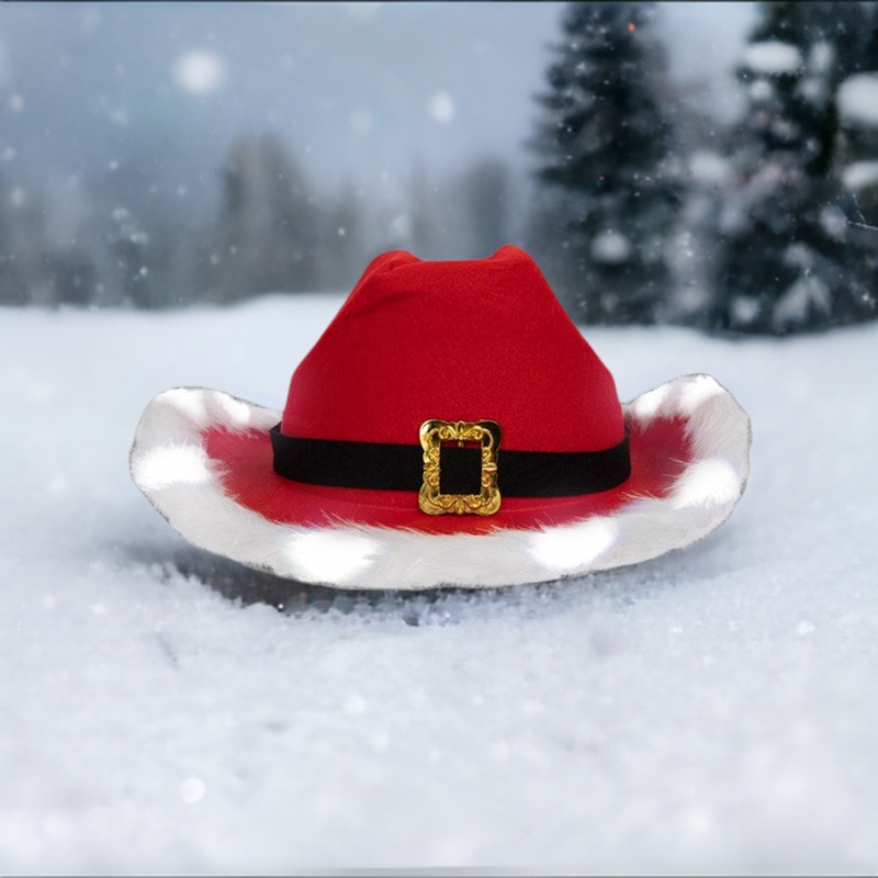 LED Light Up Santa Claus Red Christmas Cowboy Hats | Party Galaxy Products